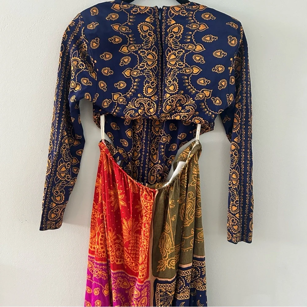 Farm Rio Multicolor Bandana Dream Cut Out Maxi Dress Large New Resort Vacation - Picture 8 of 11